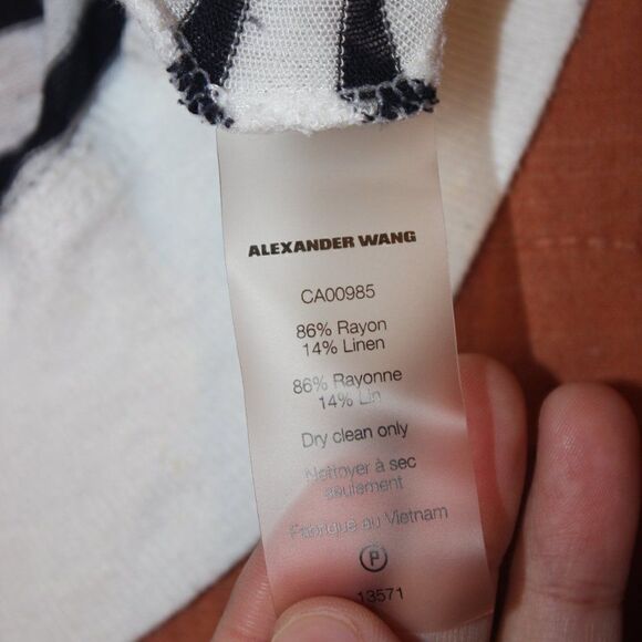 Alexander Wang Black & White Striped Long Sleeve Round Neck Blouse Women's SZ S - Picture 11 of 11